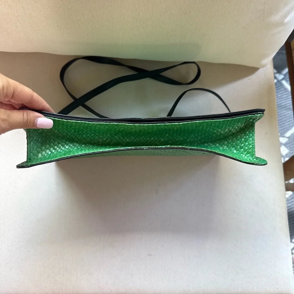 Vintage Green rattan Crossbody Bag with Black Accents
